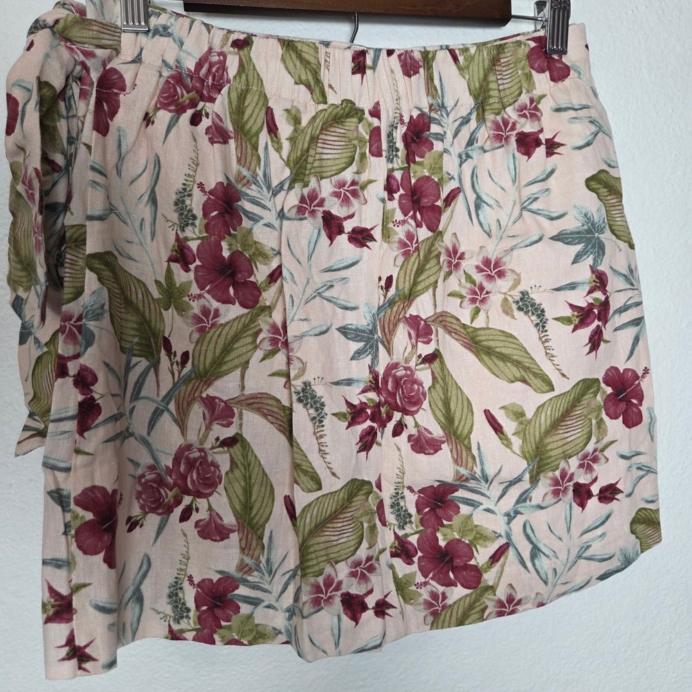 Maison d'Amelie Paris Linen Aloha tropical pink wrap mini skirt M - Picture 9 of 13
